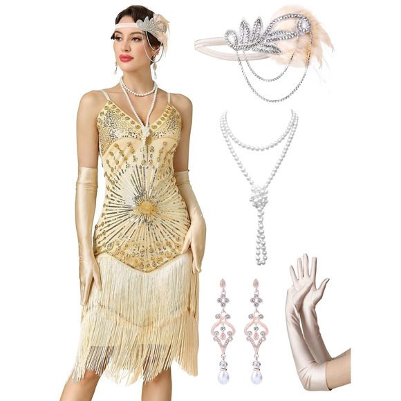 Women's Flapper Dresses 1920s,great Gatsby Dresses Sequin Fringe Cocktail🦎